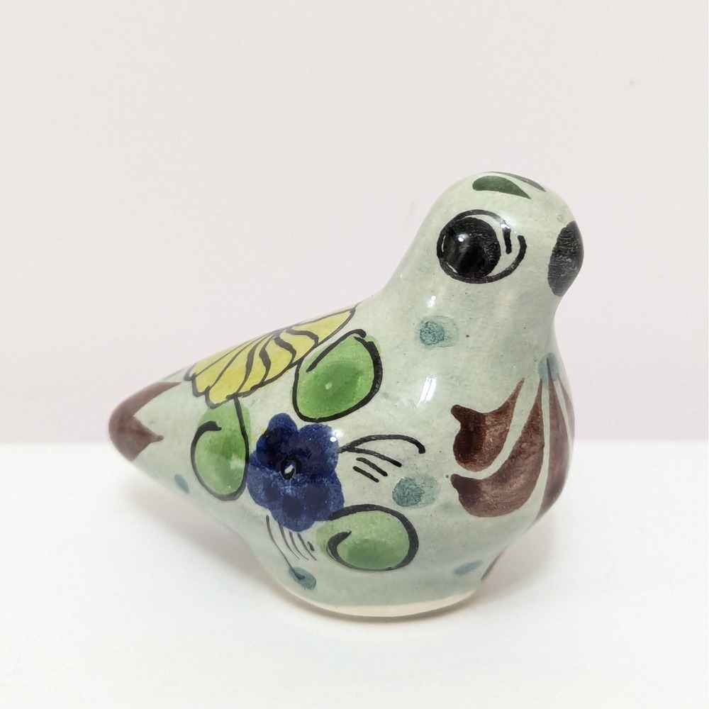 Tonala Mexico Mini 2" Bird Dove Pottery Hand Painted Folk Art FigurineSigned